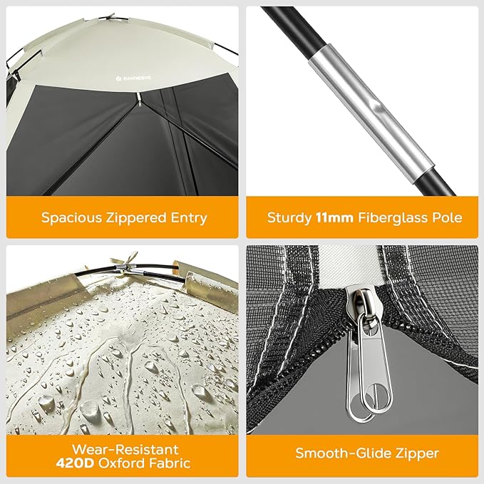 8 × 8ft Camping Screen Tent for 6-8 People, Easy Setup House Tent with 8 Ground Stakes & 4 Windproof Ropes, Portable Screened Canopy with Mosquito Net for Outdoor, Patios, Backyard, Beige