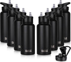 HASLE OUTFITTERS 32 oz Insulated Water Bottle Stainless Steel Double Walled Vacuum Sports Water Bottle with 2 Lids (Straw and Spout Lid) for Gym Camping Hiking(Black,8)