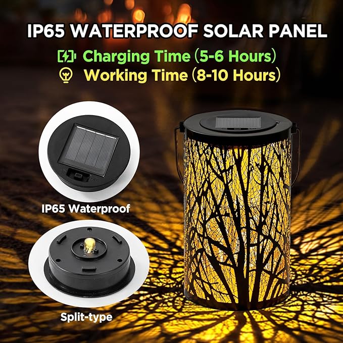 Large Solar Lanterns Outdoor Waterproof, 2 Pack Hanging Solar Lanterns, LED Tree Outdoor Lantern for Metal, Waterproof Lantern for Patio Porch Pathway Garden Decor
