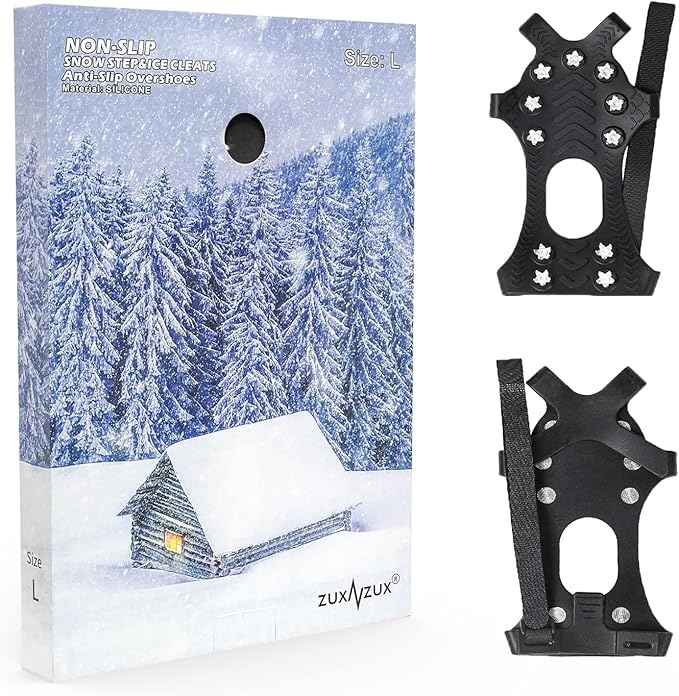 ZUXNZUX Crampons, Ice Cleats for Shoes and Boots, Silicone Stainless Steel Grippers Shoe Spikes Grips Traction for Ice Snow, Winter Hiking Climbing Ice Fishing