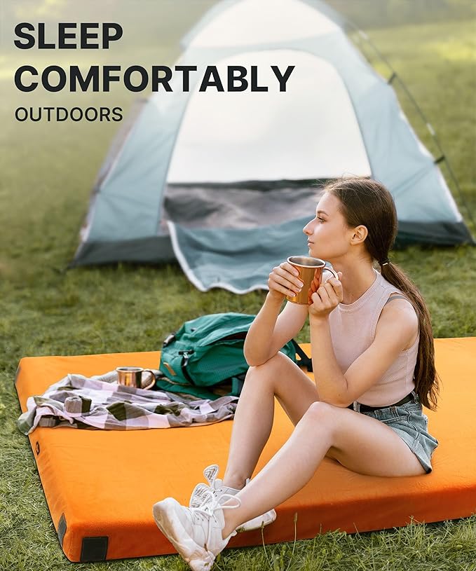 4 INCH Thick Foam Camping Mattress [Car/Tent/Cot] 30D Foam Portable Floor Sleeping Mat Cot Pad Roll Up Mattress for Guests Sleepovers RV Truck Camper
