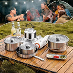 7PCS Camping Cooking Set,Camping Cookware Mess Kit,304 Stainless Steel Camping Cookware with Travel Tote Bag for Camping Outdoor Cooking & Picnic,RVs
