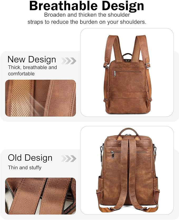 FADEON Leather Laptop Backpack for Women Designer 15.6 inch PU Laptop Bag, Ladies Travel Computer Work Backpack Black