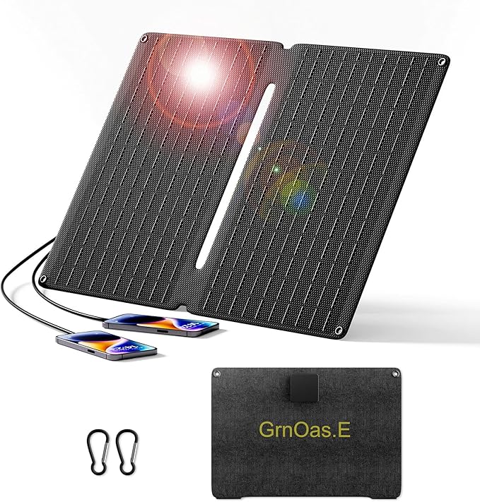 20W Portable Solar Panel with USB-C USB-A Outputs for Phone,Ipad,Power Bank,Small Fan,IP67 Waterproof Durable Solar Powered Battery,Mini Foldable Solar Panel for Camping Outdoor Backpacking
