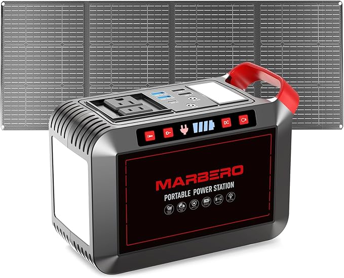 MARBERO 237Wh Solar Generator with Solar Panel Included Portable Power Station 300W Pure Sine Wave with Foldable Solar Panel 60W Set for Camping Outdoor Hiking Fishing Emergency