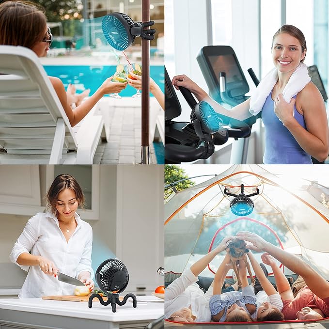 FRIZCOL Portable Stroller Fan, Use As Power Bank, 65H 12000mAh Battery Operated Fan Flexible Tripod Baby Car Seat Fans with Timming, Personal Mini Handheld/Desk/Small Clip On Fans For Stroller