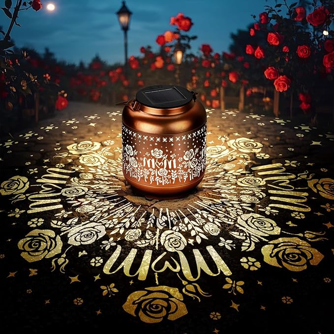 Birthday Gifts for Women Mom Grandma Solar Lantern Outdoor Waterproof, Gardening Gifts for Women, Rose Flowers Garden Decor Hanging Solar Lights Yard Decorations Outdoor, Backyard, Patio, Porch