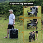 SUNNYFEEL Oversized Camping Directors Chair Blue Portable Folding Chair for Adults Support 600lbs with Side Pocket and Side Table for Beach, Fishing, Trip, Picnic, Lawn, Outdoor Foldable Camp Chairs