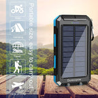 Solar Charger Power Bank, 20000mAh Portable Outdoor Waterproof Solar Battery Charger, Camping External Backup Battery Pack USB C Ports Input/Output, 2 Led Light Flashlight with Compass (Blue)