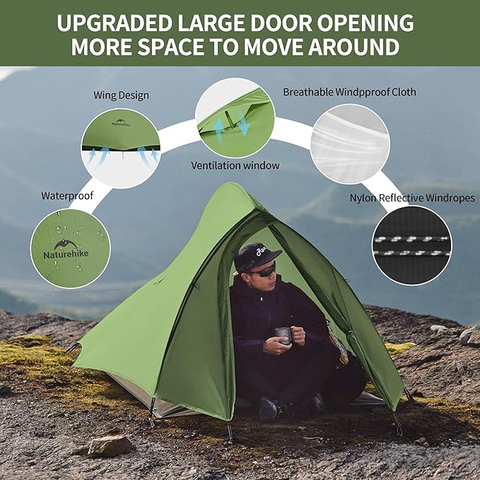 Naturehike Cloud-Up 2 Person Tent Lightweight Backpacking Tent with Footprint - Free Standing Ultralight Camping Hiking Backpack Tents Two Person Tent