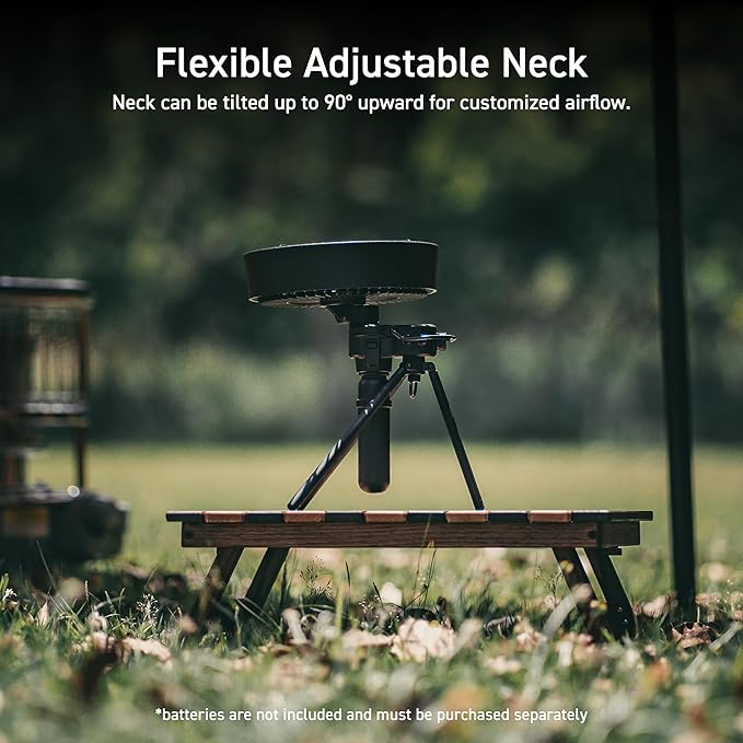 NESTOUT Outdoor Camping Fan with Tripod, 4 Speed Settings & Breeze Mode, 3 Angle Oscillation, 90° Adjustable Tilt, Timer (30/60/90 mins), USB C Compatible, Portable Tent Fan (Black Full Kit)