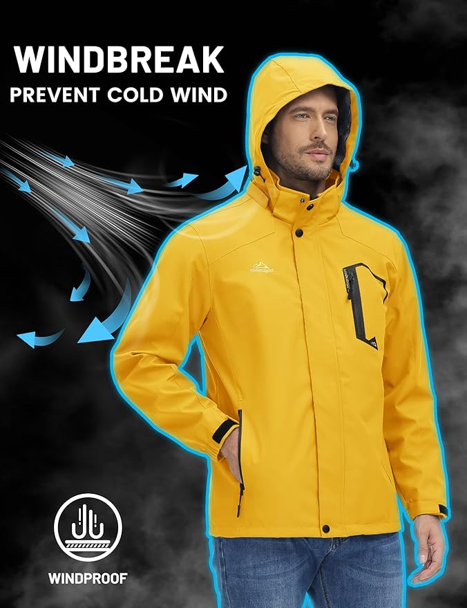 TACVASEN Men's Rain Jacket Lightweight Windbreaker with Hooded Water Resistant Outdoor Raincoat for Hiking Travel Camping