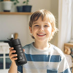 IDEUS Insulated Water Bottle 12oz, Stainless Steel Insulated Water Bottle For School, Insulated Bottles With Straws Leakproof, Vacuum Double Wall Water Bottles For Boys And Girls With 2 Lids, BPA Free