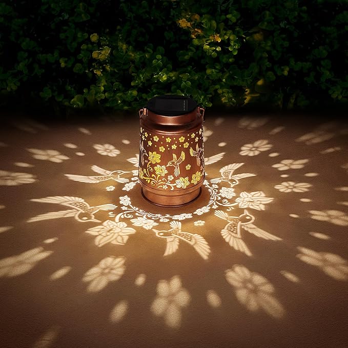 2 Pack Solar Lanterns Outdoor Waterproof Hummingbird Garden Decor Birthday Gifts for Women Mom Grandma Hanging Solar Lights Metal Solar Decoration Outside for Yard,Patio,Backyard,Porch