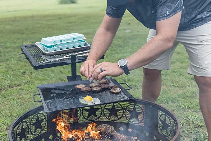 GameMaker Open Fire Cooking Grill – Portable Campfire Grill for Open Flame Cooking, Firepits, Outdoor Fire Rings & Camping – Heavy-Duty, Easy Setup & Adjustable Height