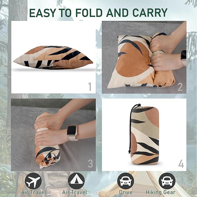 Camping Pillow Shredded Memory Foam Travel Pillows for Sleeping Compressible Lightweight Camp Pillow Washable Backpacking Pillow for Camping & Hiking Firm Supportive Small Pillow for Travel