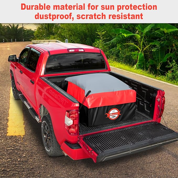 Sailnovo Truck Bed Cargo Bag, 26 Cubic ft 100% Waterproof Cargo Bag for Truck Bed, Heavy Duty PVC Truck Cargo Bag Fits Any Truck Size with 6 Stretch Cord, Packing Bag (50''x40''x22'') Red