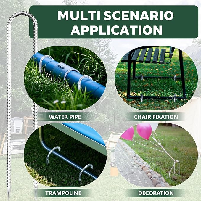 20 Pieces Trampoline Stakes Anchors High Wind Heavy Duty,U Shaped Garden Hooks Stakes for Ground,Trampoline Tie Downs Anchor Kit,Bounce Horseshoe House Stake,Rebar Camping Tent Stakes,12 Inch Long