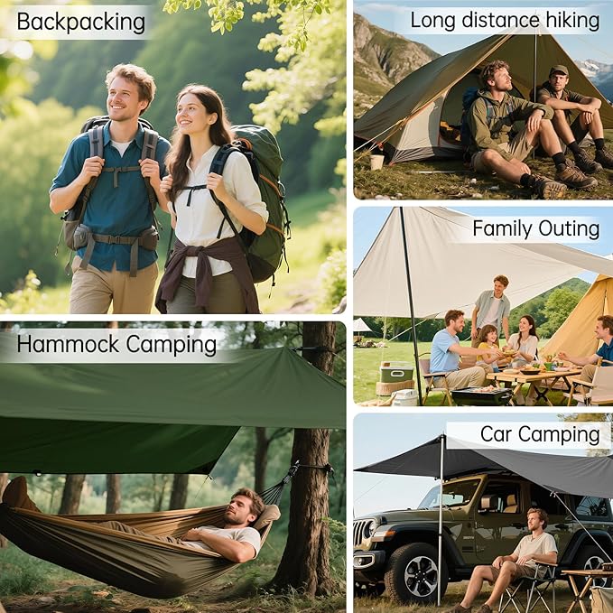 FREE SOLDIER Camping Tarp Waterproof Portable Multifunctional Outdoor Traveling Awning Backpacking Shelter Rain Tarp (Blue Gray 10×10.5ft)