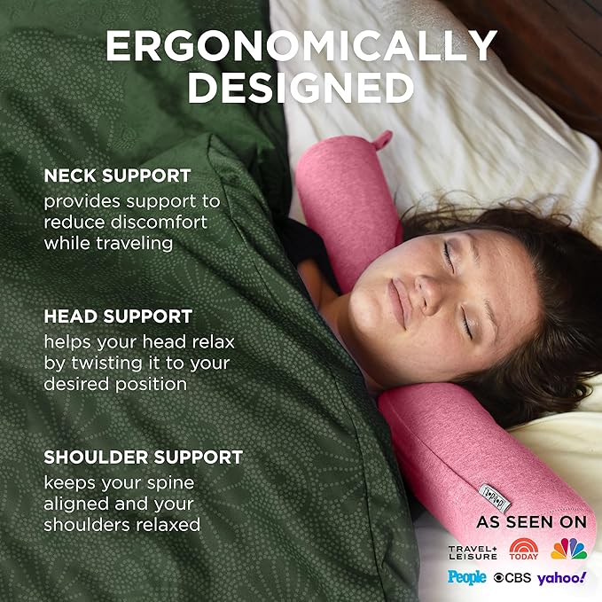 Dot&Dot Twist Memory Foam Travel Pillow for Airplanes - Travel Neck Pillow for Sleeping - Airplane Pillow for Neck Support, Chin, Lumbar and Leg - Bendable Neck Roll Pillow Travel Essentials