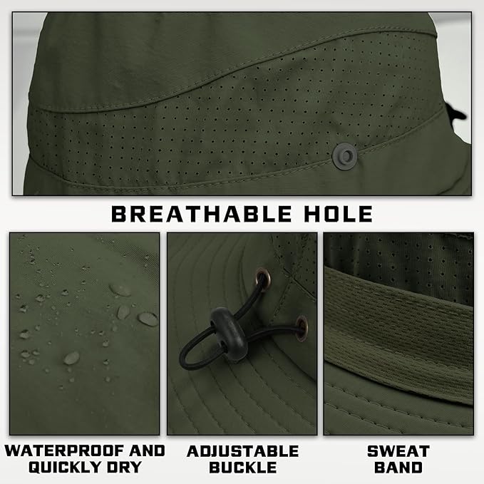Sun Hats for Men Women, UPF50+ Protection Safari Hat,Wide Brim Fishing Hat with Neck Flap,Bucket Hats for Beach Hiking