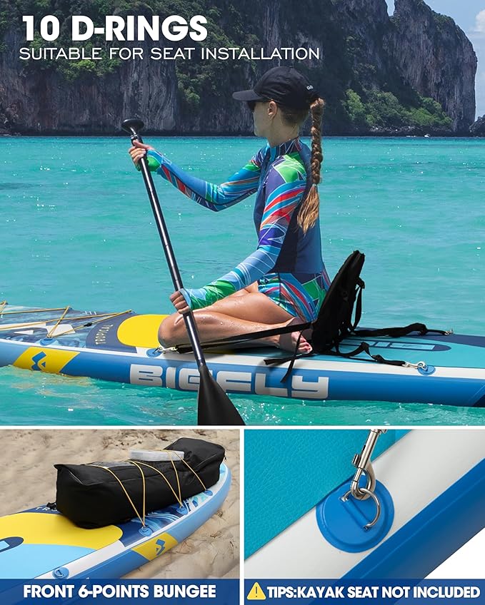 Bigfly Inflatable Stand Up Paddle Board 11’*34”*6”, Blow Up Paddle Board for Adults,with Detachable Fins, Pump, Floating Paddle, Safety Leash,Backpack