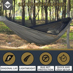 Onewind Airstream Camping Hammock with Mosquito Net and Windsock, Portable Hammock with Tree Straps and Bugnet for Winter Camping, Hiking, Backpacking, OD Green
