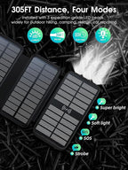 Solar Charger, Power Bank, Portable Charger,43800mAh QC3.0 Fast Charger Qi 10W Wireless Charger 4 Solar Panel Built-in 2 Kinds Output Cable and 680Lumen flashlights