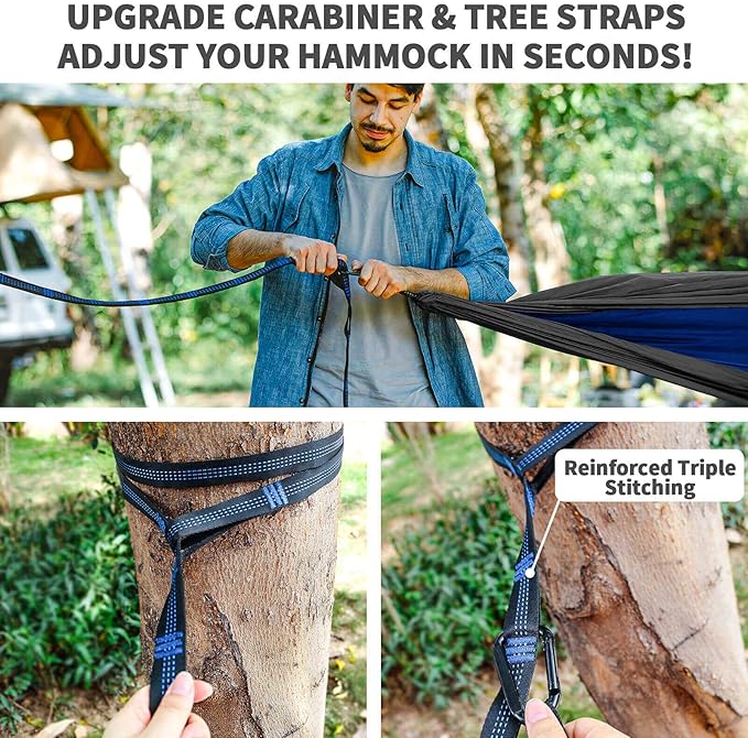 Camping Hammock with Mosquito Bug Net Tent and Rain Fly Tarp, Portable Single Double Nylon ParachuHammock with Heavy Duty Tree Strap for Backpacking Travel Survival Hiking Outdoor Activities (Blue)