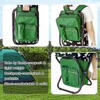 Kikerike Portable Stool Backpack Cooler Chair 400 LBS Max Load Folding Fishing Cooler Backpack Stool for Outdoors Hiking Beach Travel - Army Green