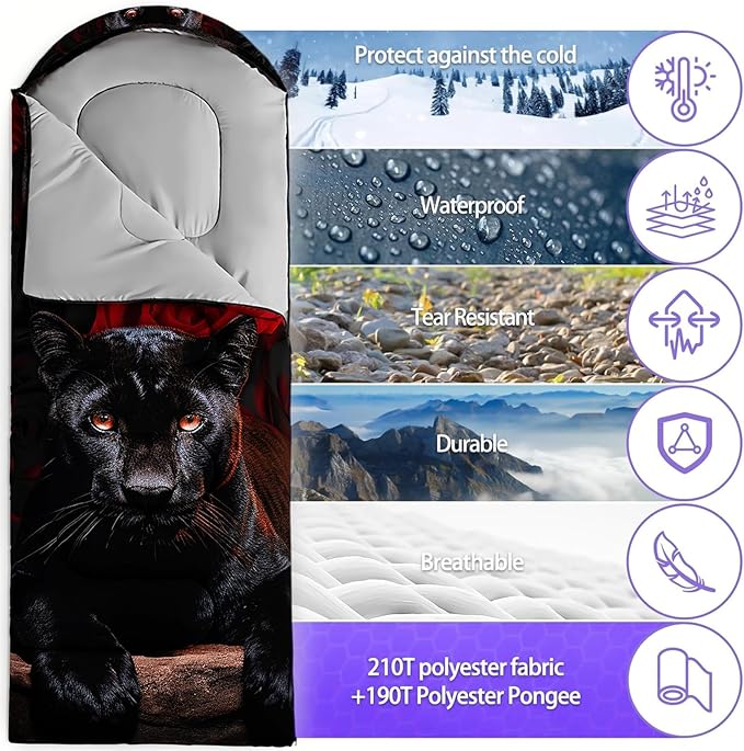 Sleeping Bags for Adults and Kids，3D Printing Camping Sleeping Bag for Girls Boys Lightweight Waterproof Cold/Warm 3-Season，Outdoor Travel with Compression Bags