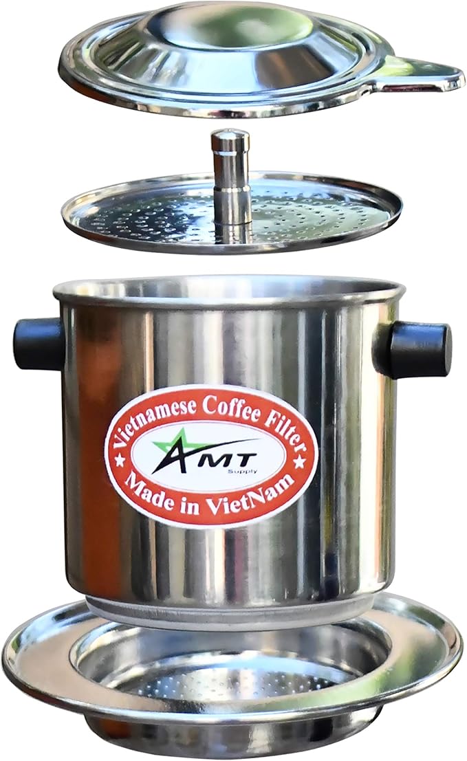 AMT 6.5 oz Coffee Maker, Phin Filter with Cork, Screw Down Coffee Dripper for Vietnamese Style Coffee at Home or Office
