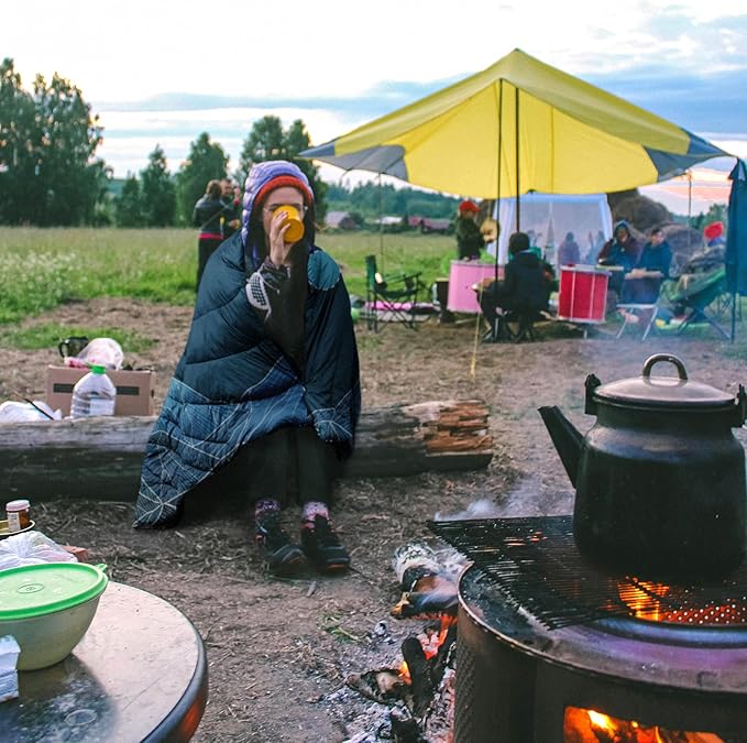 zzlamb Camping Blanket, Outdoor Lightweight Travel Blanket Puffy Portable Down Alternative, Windproof Warm Cloak with Snaps, Cozy Quilt Backpacking Picnic RV Plane Car Hammock Beach Climbing