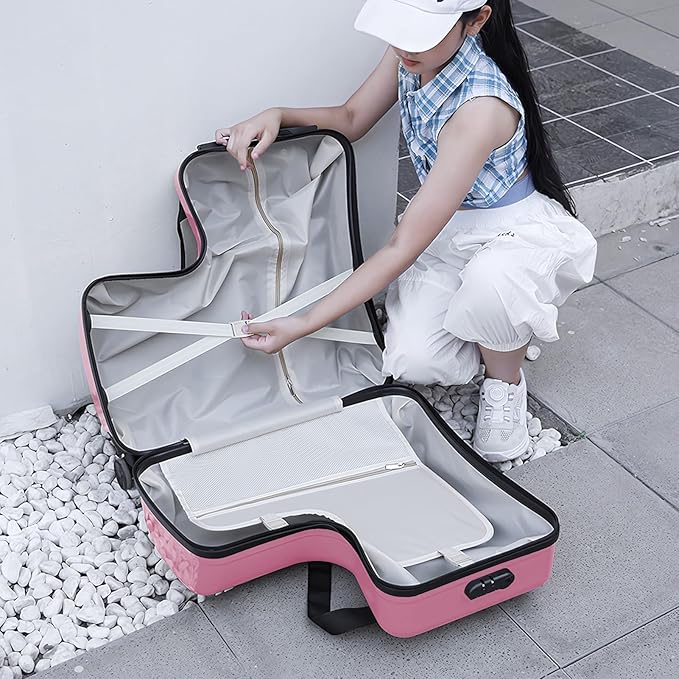 Kids Ride On Suitcase with Wheels, Scooter Luggage for Toddlers Travel, Durable Children's Suitcase for Boys & Girls Ages 2-15 Years Pink