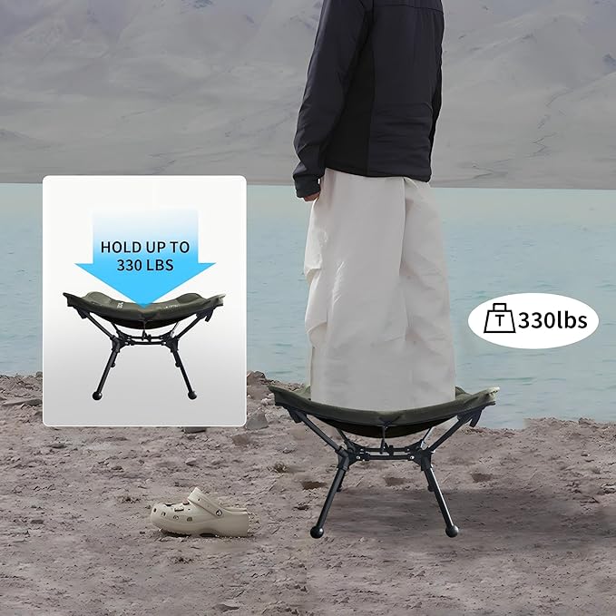 TENPLAY Portable Camping Stools for Adults Heavy Duty,Holds Up to 330lbs,18 Inch Oversized Folding Stools with All-in-One Seat & Carry Bag Design for Camping Outdoor Beach Travel Hiking Fishing Green