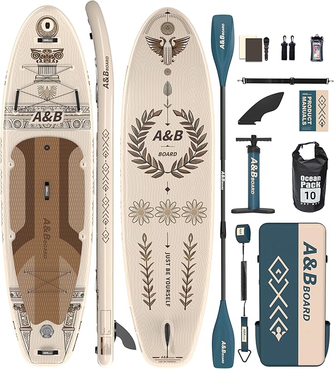 ABBOARD Inflatable Stand Up Paddle Boards - Extra Wide Fishing Paddleboard,Cool Design, Ultra Stable Standup SUP,15 D-Rings, 5 Handles,Camera Mount,100L Backpack, 10L Dry Bag,Youth/Adults