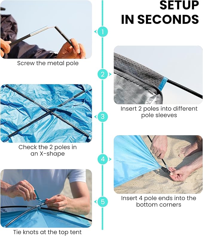 OutdoorMaster Beach Tent Sun Shelter with 2 Ventilated Doors, UPF50+ Easy Setup Beach Tent Canopy for 3 Person, Lightweight & Portable Family Beach Umbrellas for Sand with Carrying Bag - Blue