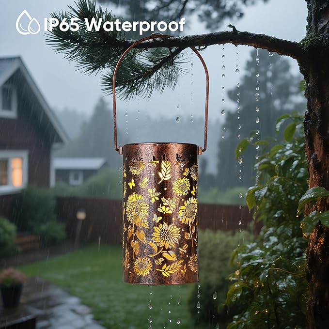 Homemory Sunflower Solar Lanterns Lights Outdoor Waterproof, Hollowed-Out Metal Decor Lantern, Gifts for Women, LED Solar Lights Metal Decoration Outside for Yard, Patio, Backyard, Porch, Lawn