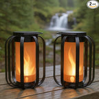 Modern Solar Lanterns Outdoor Waterproof - Patented Flickering LED Flame Effect, IP65 Waterproof, Matte Black Finish, Hanging Solar Lights for Outside for Patio, Garden, Porch, Outdoor Decor (2 Pack)