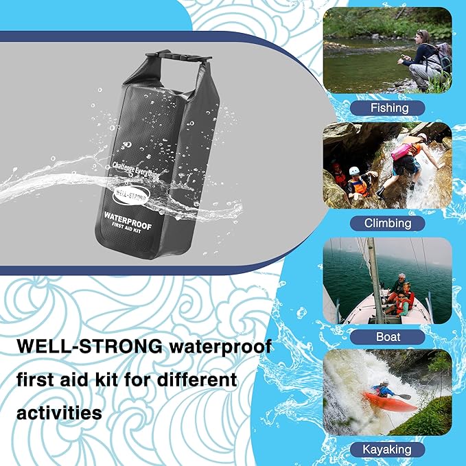Waterproof First Aid Kit Roll Top Boat Emergency Kit with Waterproof Contents for Fishing Kayaking Boating Swimming Camping Rafting Beach Dark Grey