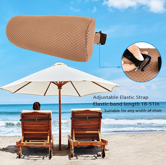 REEZEIVI 1Pack Headrest Pillow for Patio Chaise Lounge,Chaise Lounge Pillows Outdoor 3D air mesh with Elastic Band,Quick Drying and Washable Spa Pillow for Recliner,Beach Chair,Office Chair,Brown
