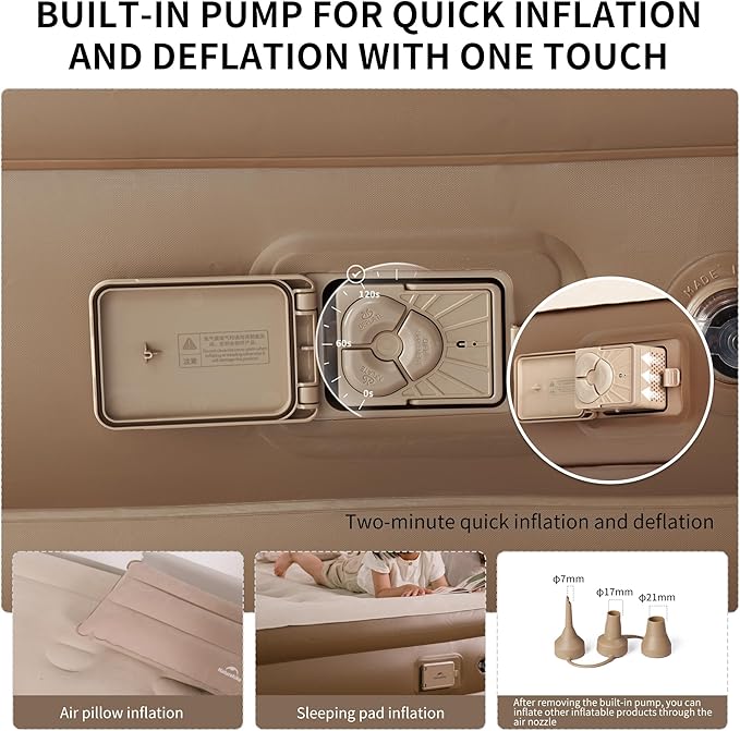 Naturehike Compact King Size Air Mattress with Electric Built-in Pump, 79 * 71in Extra Wide 2-min Quick Inflatable Mattresses for Home, Camping, Guests, Travel, Morning View Series