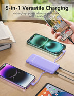 Portable Charger Power Bank with Built-in Cable & AC Plug, 10000mAh Fast USB-C Charger, Slim Mini Battery for iPhone 16/15/14/13/Pro/Max & All USB-C Devices
