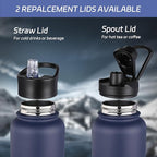 HASLE OUTFITTERS 32 oz Insulated Water Bottle Stainless Steel Double Walled Vacuum Sports Water Bottle with 2 Lids (Straw and Spout Lid) for Gym Camping Hiking(Navy,8)