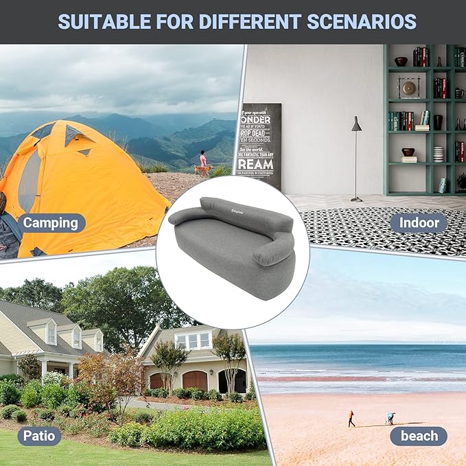 KingCamp Double Inflatable Couch for Camping, Portable Foldable Eco-Friendly Reach-Certified PVC Liner Air Lounger 2-Person Blow Up Sofa with Foot Pump, Pegs, Repair Kit & Removable Cover