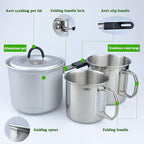 Foldable Camping Pot and Camping Mugs 3Pcs Set Camping Cookware Mess Kit for Backpacking Gear 750ml Pot and 550ml/350ml Cup Lightweight Folding Cooking Set Camping Coffee Pot