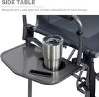 EVER ADVANCED Portable 30.7" Seat Height Tall Folding Camping Chair Directors Chair High Foldable Bar Stool with Side Table for Makeup Artist, Sports Event, Craft Show, Supports 350LBS Grey