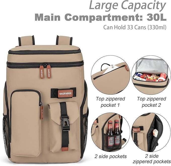 Insulated Cooler Backpack,33/45 Cans Multifunctional Double Deck Leakproof Cooler Bag with Sternum Strap,Large Capacity Lightweight Travel Camping Beach Backpack