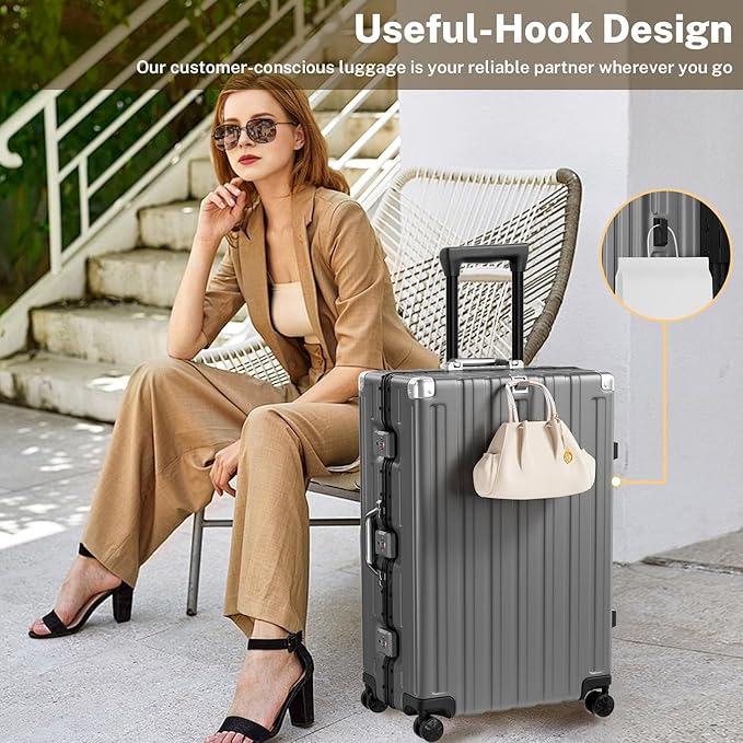 Krute Luggage Set 2 Pieces 20 28 Inch Aluminum Frame Carry on Luggages TSA Lock No Zipper Checked Suitcase with Spinner Wheels Lightweight PC Shell Hardside Suitcases