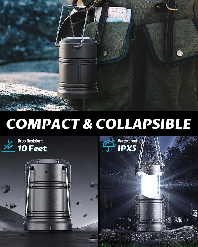 Lichamp 4 Pack LED Camping Lanterns, Battery Powered Camping Lights LED Collapsible Flashlight Portable Emergency Supplies Kit, A4GY